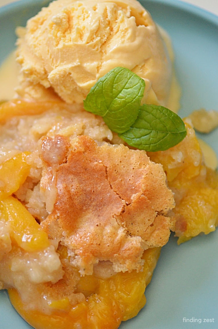 Easy Peach Cobbler with Canned Peaches and Bisquick by Finding Zest