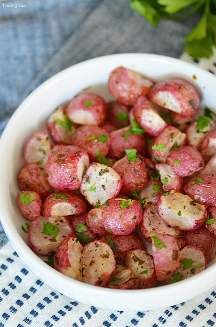 Air Fryer Radishes are a delicious, low carb alternative to potatoes! Once radishes have been roasted, their flavor is more mild and has wider appeal. All you need is 15 minutes to make roasted radishes in your air fryer!