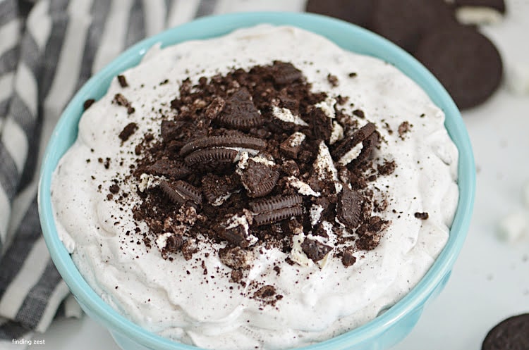 Oreo fluff salad is the recipe you didn’t know you were missing. Everyone will go nuts over this easy, five minute dessert! 