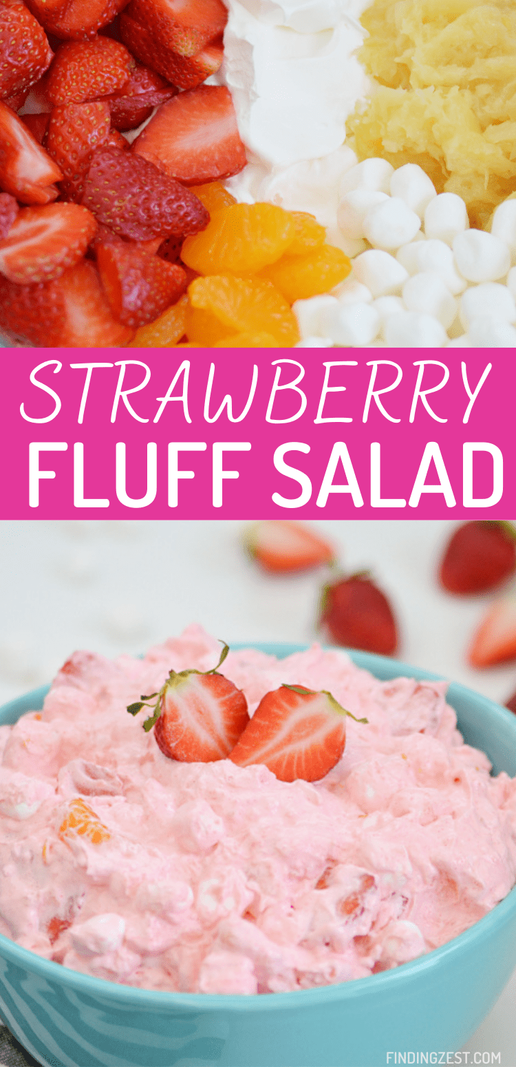 Strawberry Fluff Salad is a light and fluffy side dish or dessert, perfect for any holiday gathering or potluck! No cottage cheese included in this recipe.