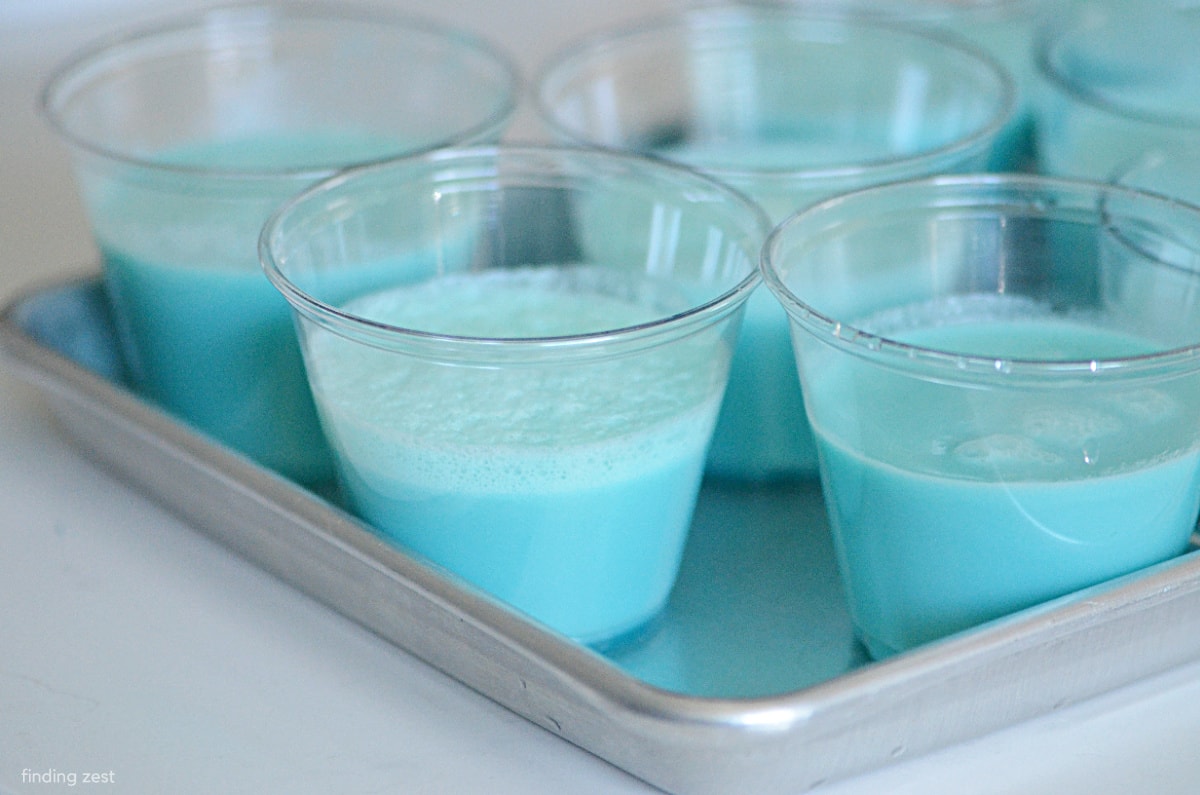 Blue Jello Cups ready to be chilled