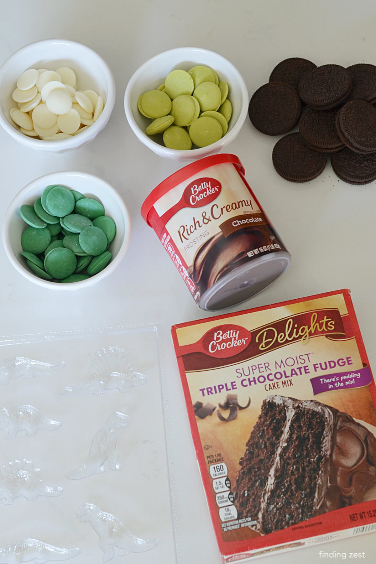 Ingredients for easy dino cupcakes including