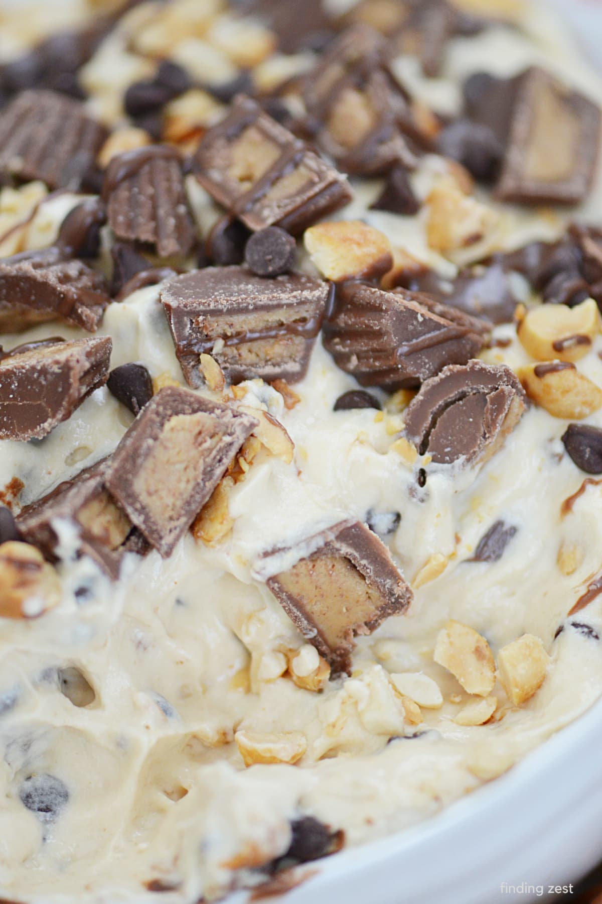 Peanut Butter lovers rejoice with this decadent dessert dip loaded with peanut butter cups, chopped peanuts and mini chocolate chips! Peanut Butter dip makes a perfect party appetizer or no bake dessert option for any holiday or celebration.