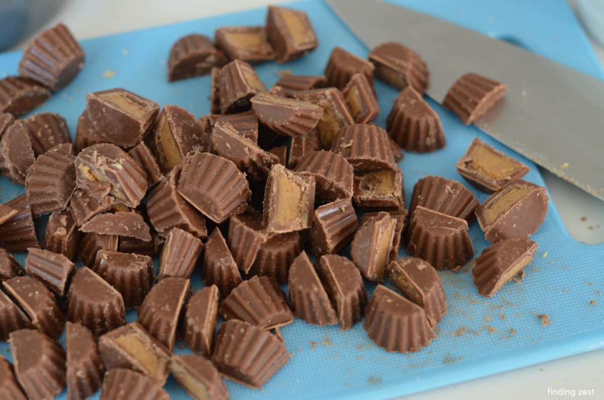 Mini peanut butter cups cut in half