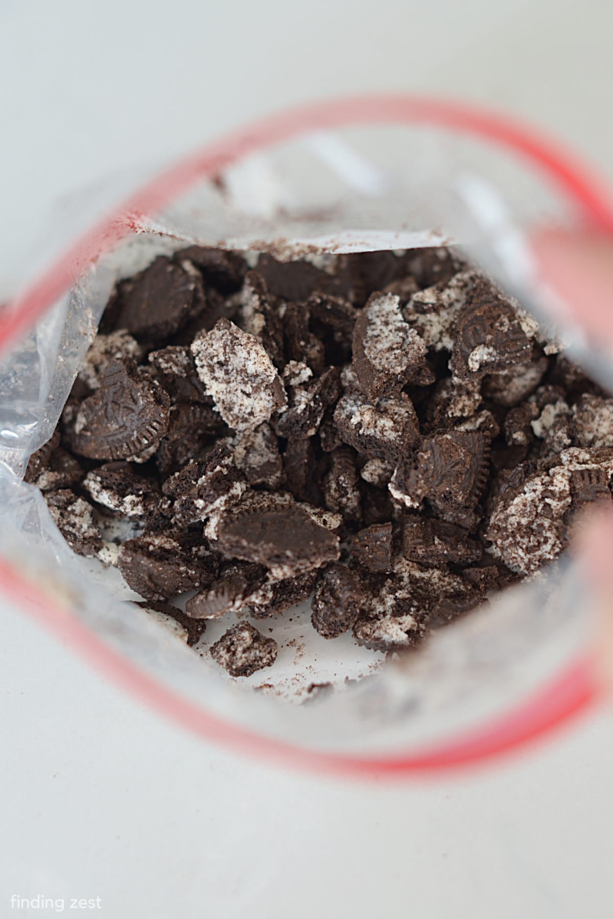 Crushing oreos in a baggie