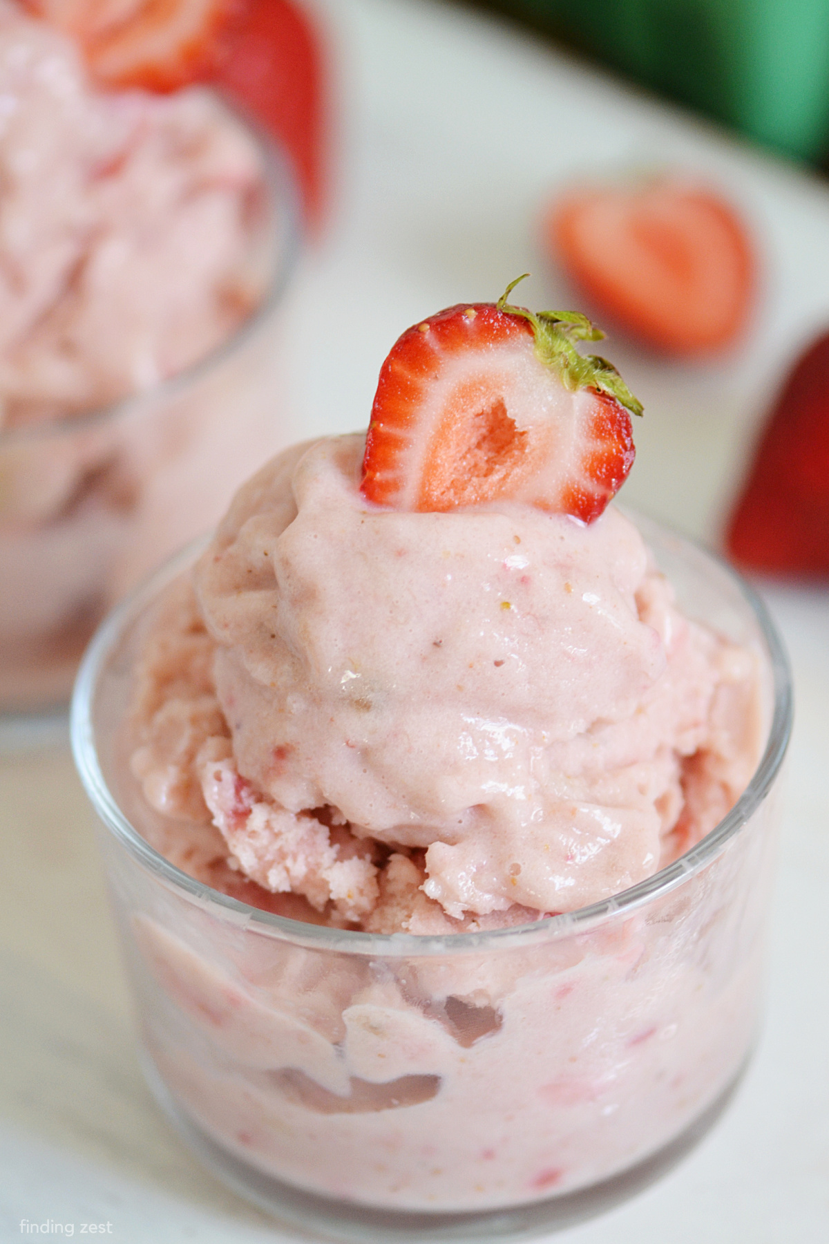 High Protein Frozen Yogurt is a creamy, nutritious dessert! This delicious frozen yogurt combines the natural sweetness of frozen bananas and strawberries with the rich creaminess of Greek yogurt. Enhanced with protein powder, it's a perfect blend of flavor and nutrition. Makes a great snack or a post-workout treat that satisfies cravings and fuels your body!