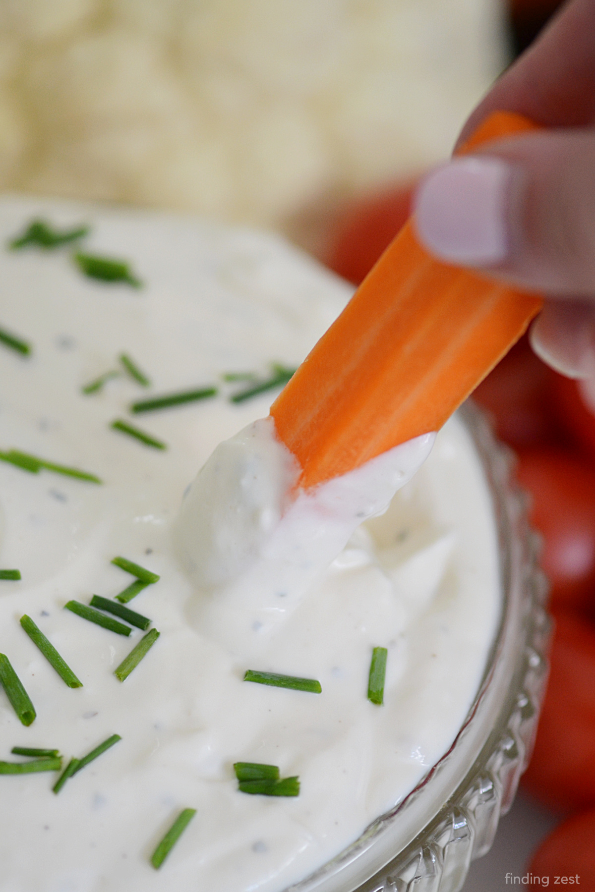 Ranch dip with veggies is a great appetizer for your next holiday party or birthday celebration. Works well for Christmas, Thanksgiving, Easter, 4th of July and more! Everyone will love this creamy, tangy dip recipe! 
